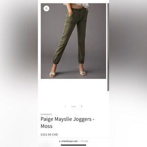 NWT Size 23 - PAIGE Mayslie Joggers Cotton Blend color Moss
